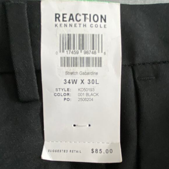 Kenneth Cole Dress Pant Men's 34x30 Slim Fit Stretch Gabardine Solid Black NEW - Picture 11 of 13